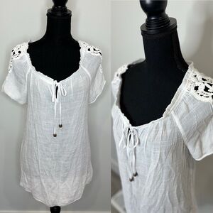 AGB White Sheer Short Sleeve Blouse (XL)